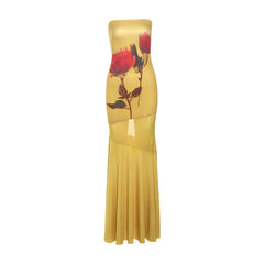 Flower print tube maxi dress