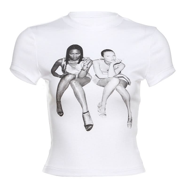 Crewneck short sleeve print top