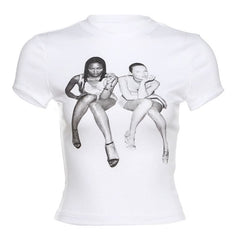 Crewneck short sleeve print top