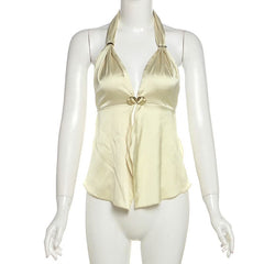 Halter shell applique backless top
