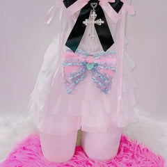 Cross front bowknot ruffle cross applique top