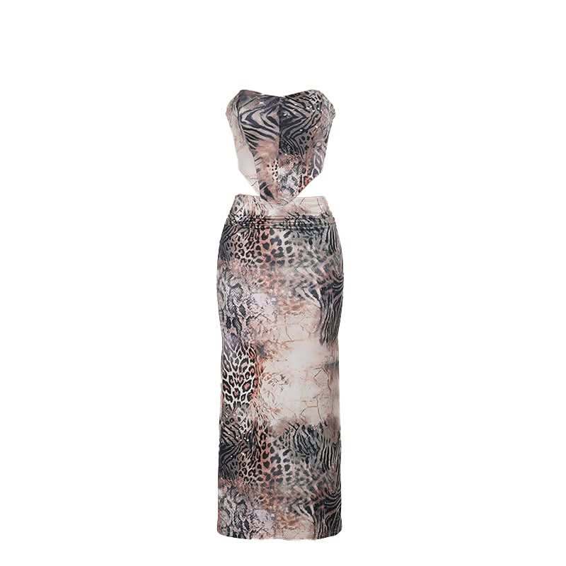 Leopard print corset backless tube maxi skirt set