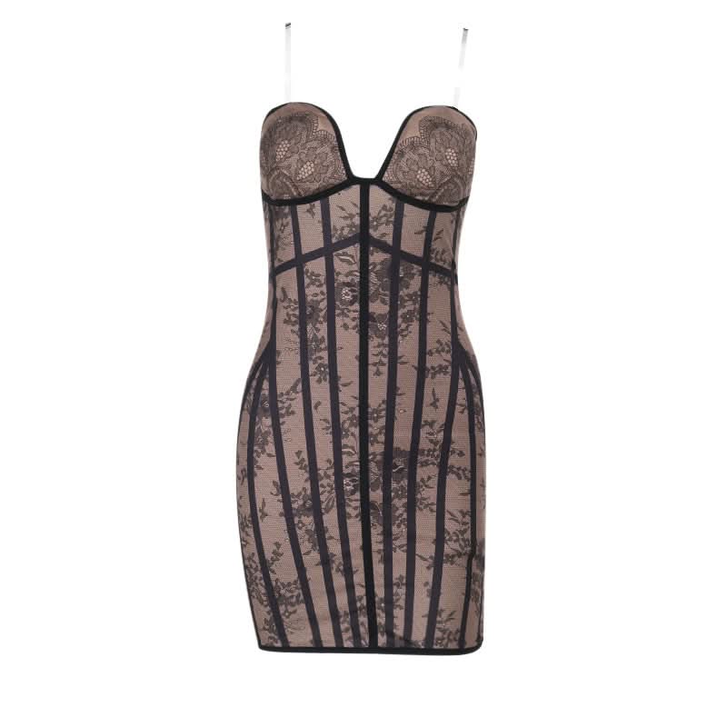 Lace corset backless tube mini dress