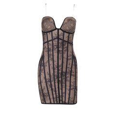 Lace corset backless tube mini dress