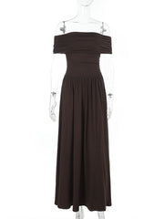 Off shoulder ruched backless solid maxi dress