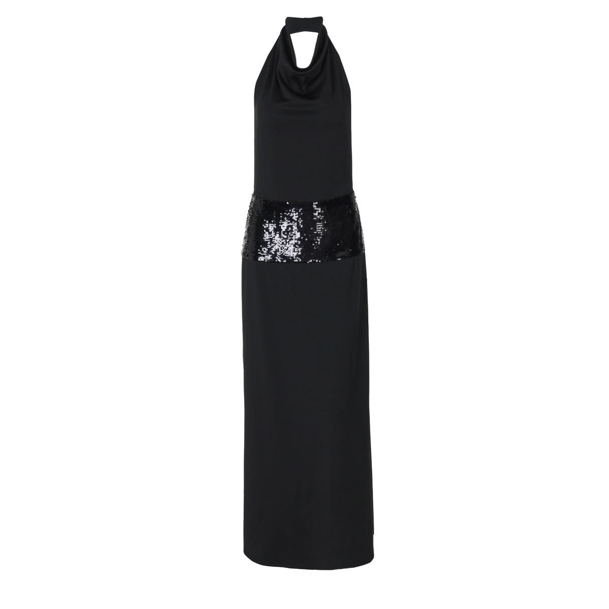 Halter cowl neck glitter backless maxi dress