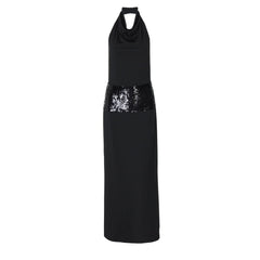 Halter cowl neck glitter backless maxi dress