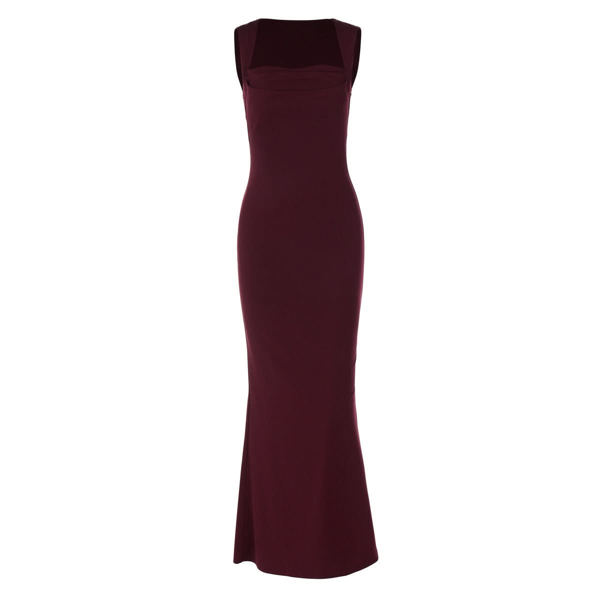 Square neck ruched solid maxi dress