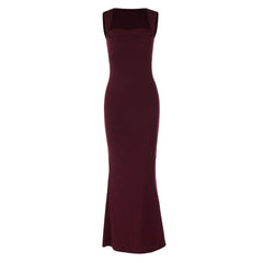 Square neck ruched solid maxi dress