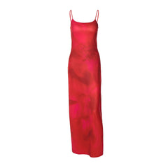 Polka dot flower print u neck cami maxi dress