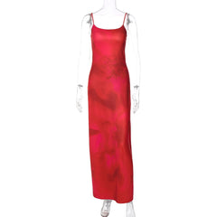 Polka dot flower print u neck cami maxi dress