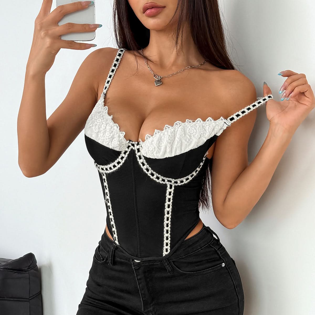 Lace hem corset cami top