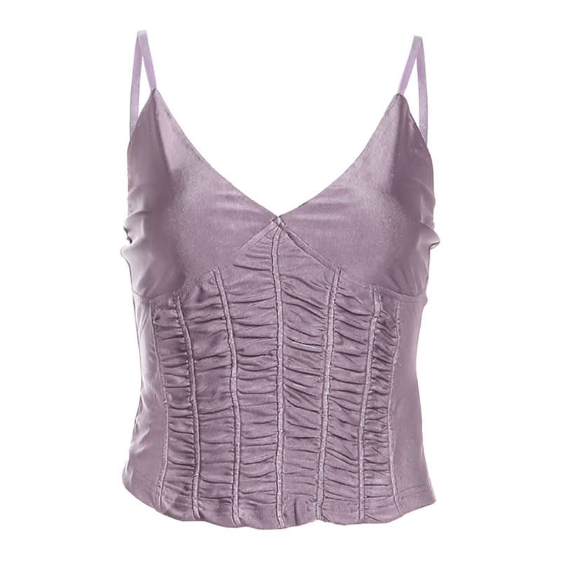 V neck ruched solid adjustable cami top