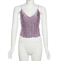 V neck ruched solid adjustable cami top
