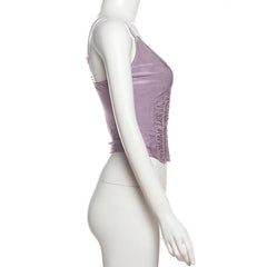 V neck ruched solid adjustable cami top