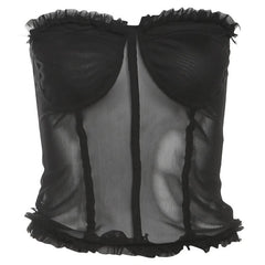 Sweetheart neck ruffle mesh backless top