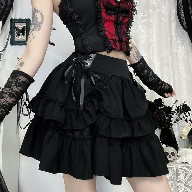 Ruffle self tie irregular mini skirt