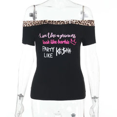 Off shoulder letter print top