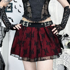 Pleated lace buckle mini skirt