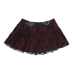Pleated lace buckle mini skirt