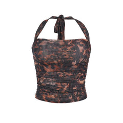 Halter print self tie crop top