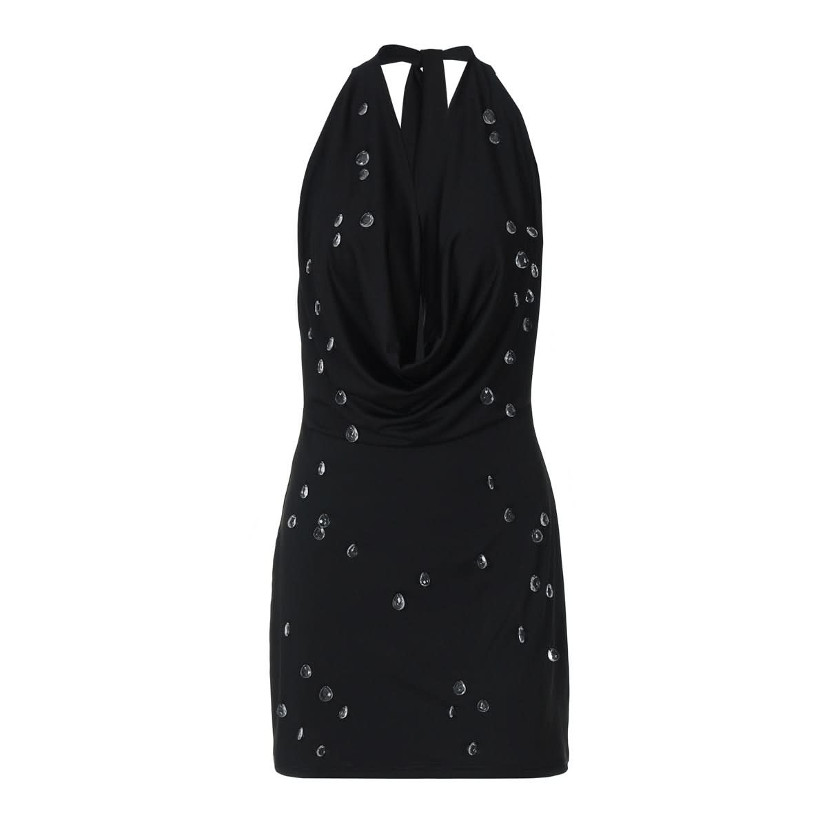 Halter self tie cowl neck backless mini dress