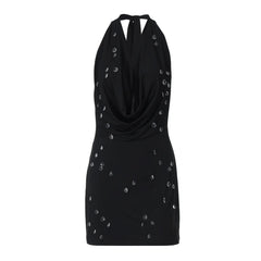 Halter self tie cowl neck backless mini dress