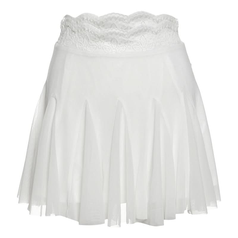 Lace hem A line mesh solid mini skirt