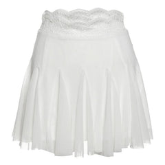 Lace hem A line mesh solid mini skirt