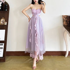 Sweetheart neck ruffle slit tube midi dress