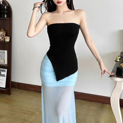 Irregular solid backless tube top
