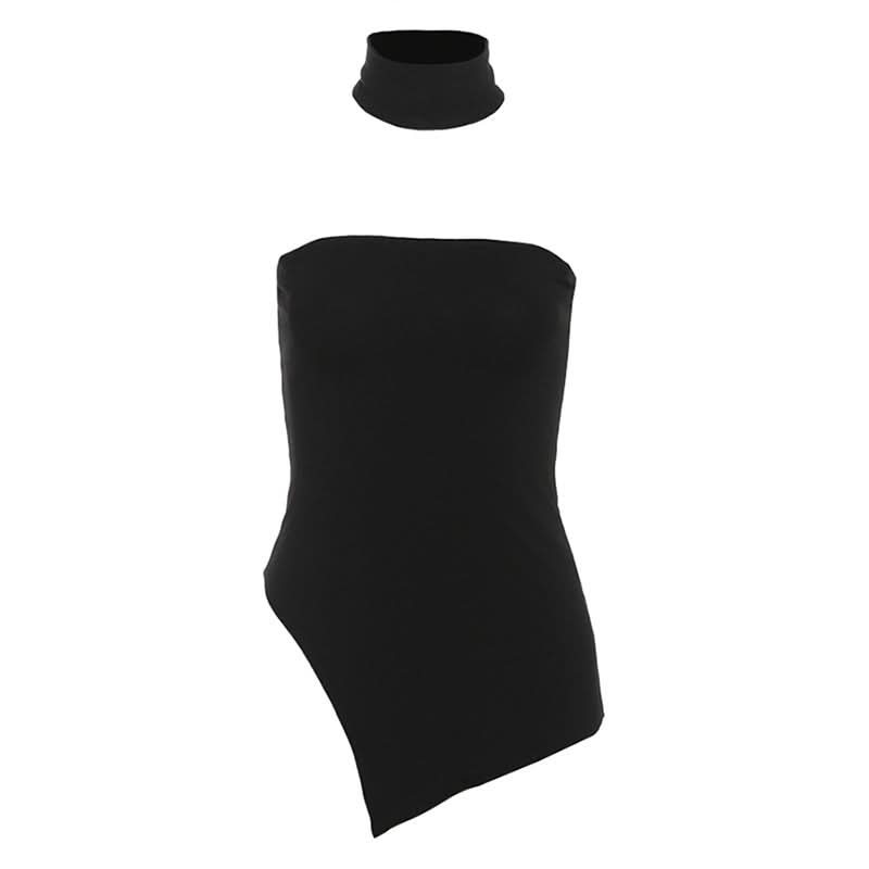 Irregular solid backless tube top