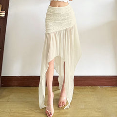 Irregular ruched zip-up solid midi skirt