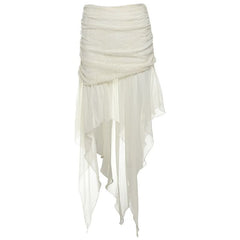 Irregular ruched zip-up solid midi skirt