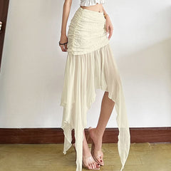 Irregular ruched zip-up solid midi skirt