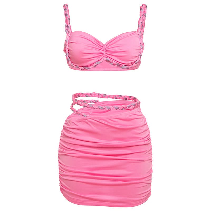 Ruched v neck hollow out cami mini skirt set