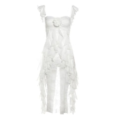 Ruffle flower applique lace v neck top
