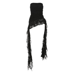 Ruched irregular lace backless tube top