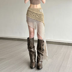 Irregular hollow out patchwork cut out mini skirt