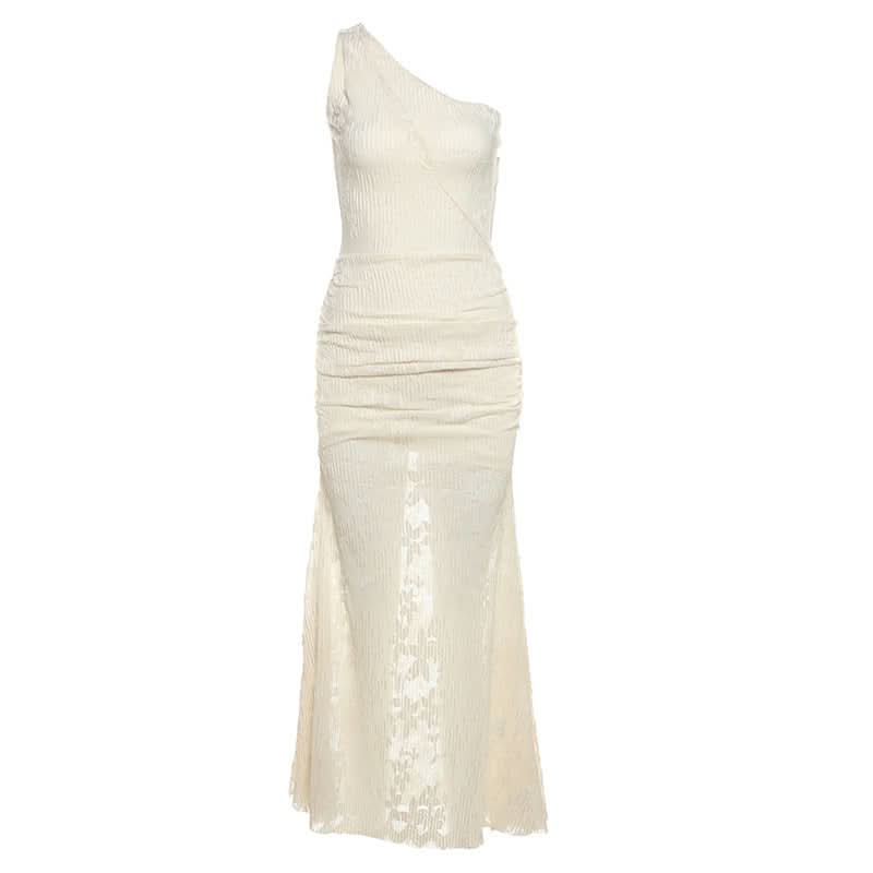 Irregular one shoulder ruched print maxi dress
