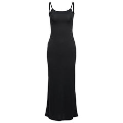 U neck ribbed solid backless cami maxi dress