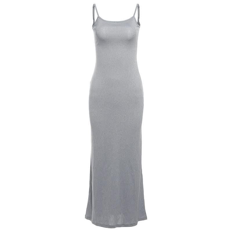 U neck ribbed solid backless cami maxi dress