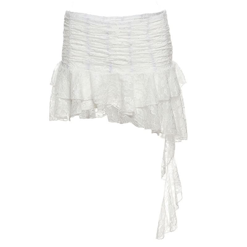 Lace ruched irregular A line mini skirt