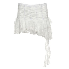 Lace ruched irregular A line mini skirt