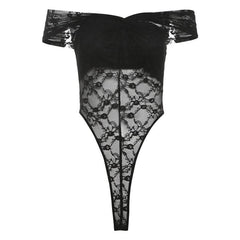 Off shoulder ruched lace button solid bodysuit