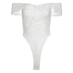 Off shoulder ruched lace button solid bodysuit