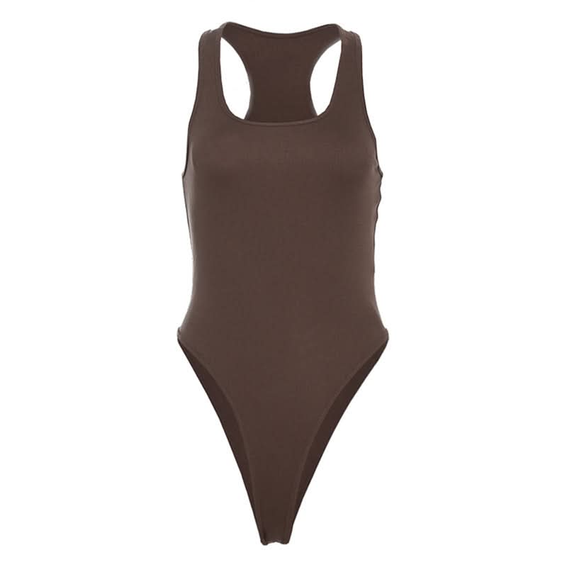 Button u neck solid tank bodysuit
