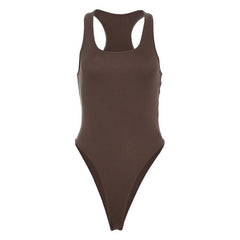 Button u neck solid tank bodysuit