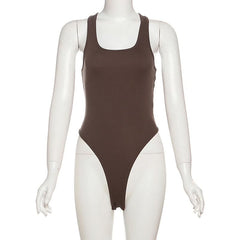 Button u neck solid tank bodysuit