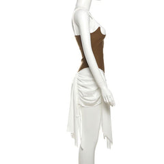 Ruched drawstring u neck cami mini dress
